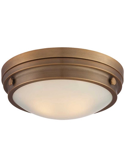 Lucerne 13 1/4 inch Flush Mount Ceiling Light in Warm Brass.